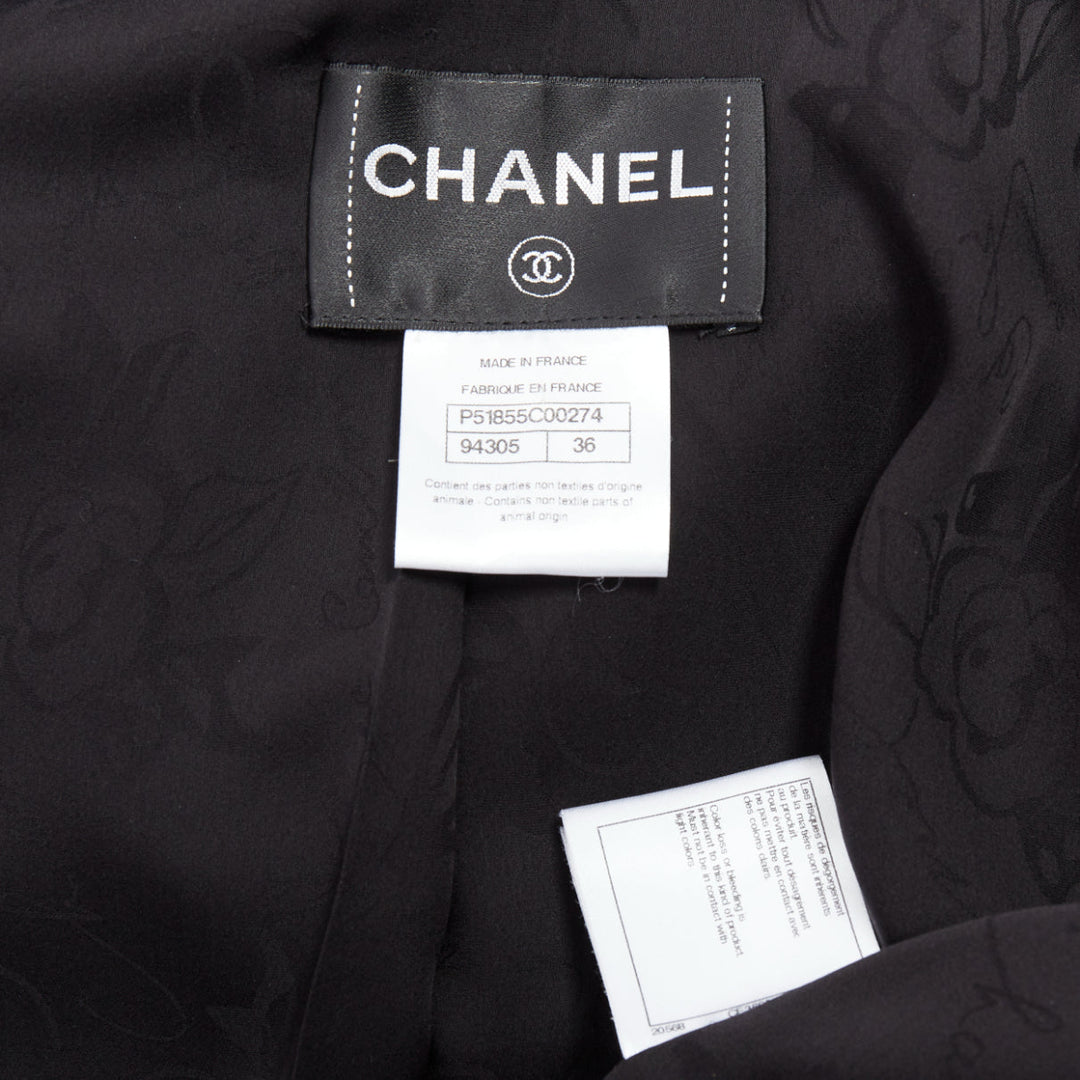 CHANEL 10A Paris Shanghai Runway black leather grey trim 4 pocket jacket FR36 S