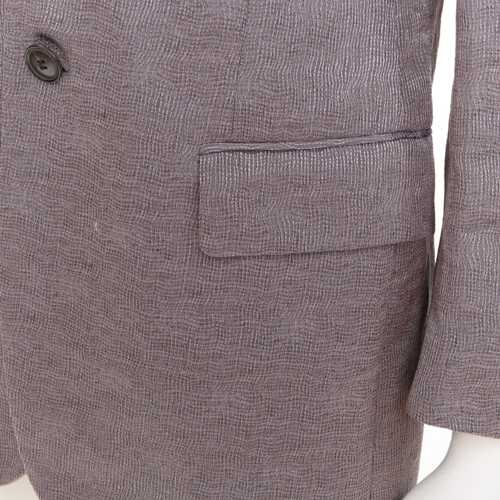 GIORGIO ARMANI metallic grey ramie silk curved lapels single vent blazer IT46 S
