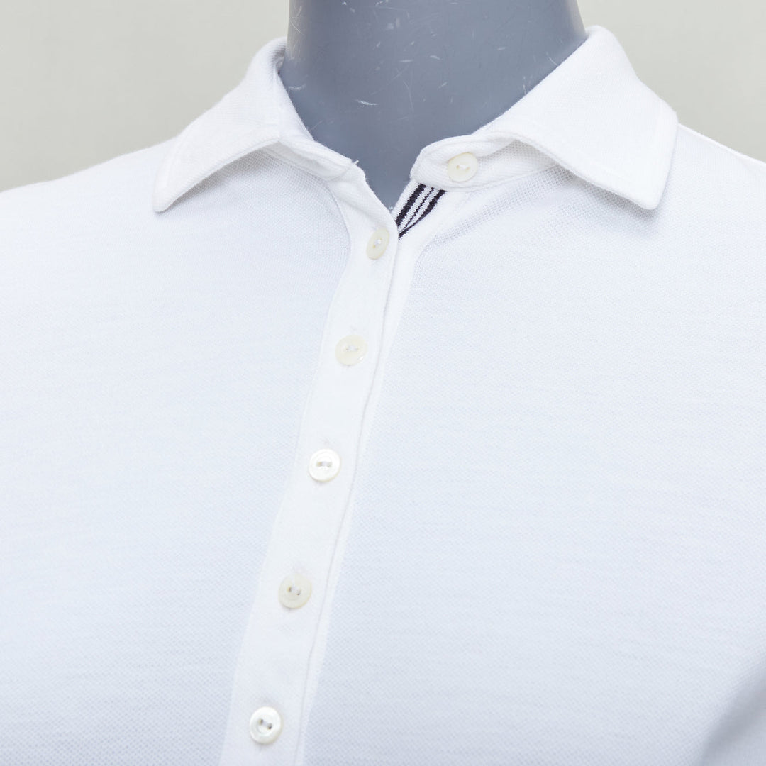 LORO PIANA white cotton blend striped placket polo shirt IT40 S