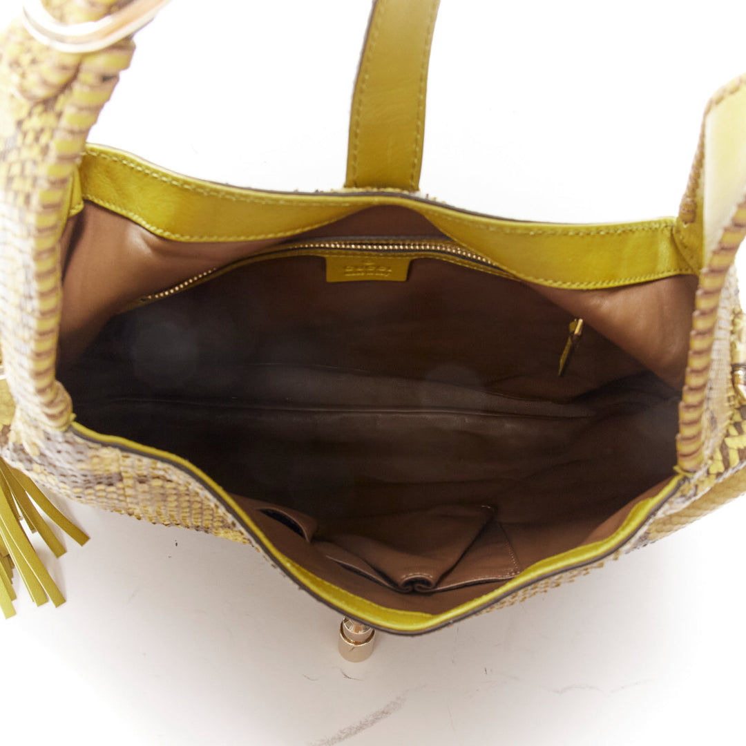 GUCCI Jackie green scaled leather bamboo tassel horsebit shoulder bag