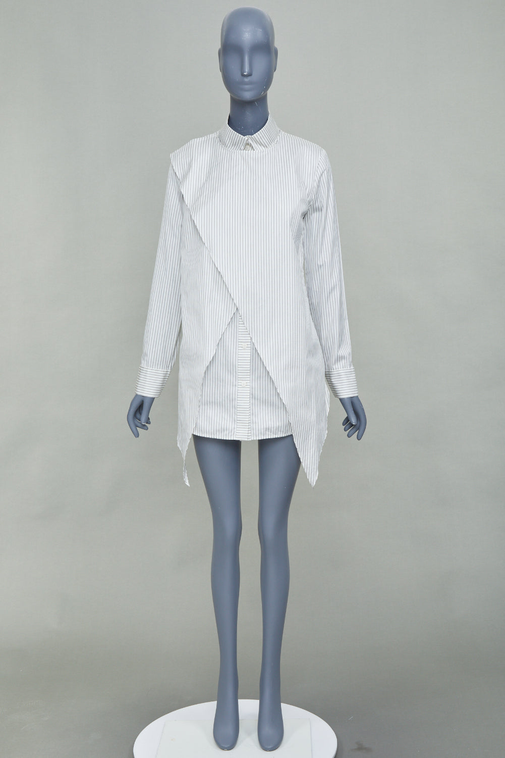 VALERY KOVALSKA striped cotton asymmetric crossover layer tuxedo shirt XS