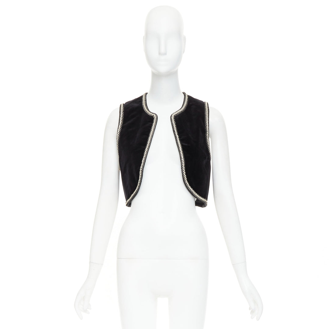 CELINE black cotton velvet gold braided weave trim cropped gilet vest FR38 M