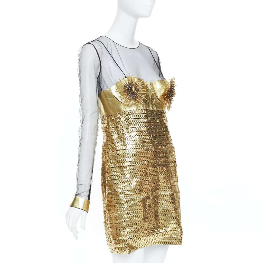 rare TOM FORD 2015 Runway Lisa Eisner spike nipple brooch leather dress IT42 M