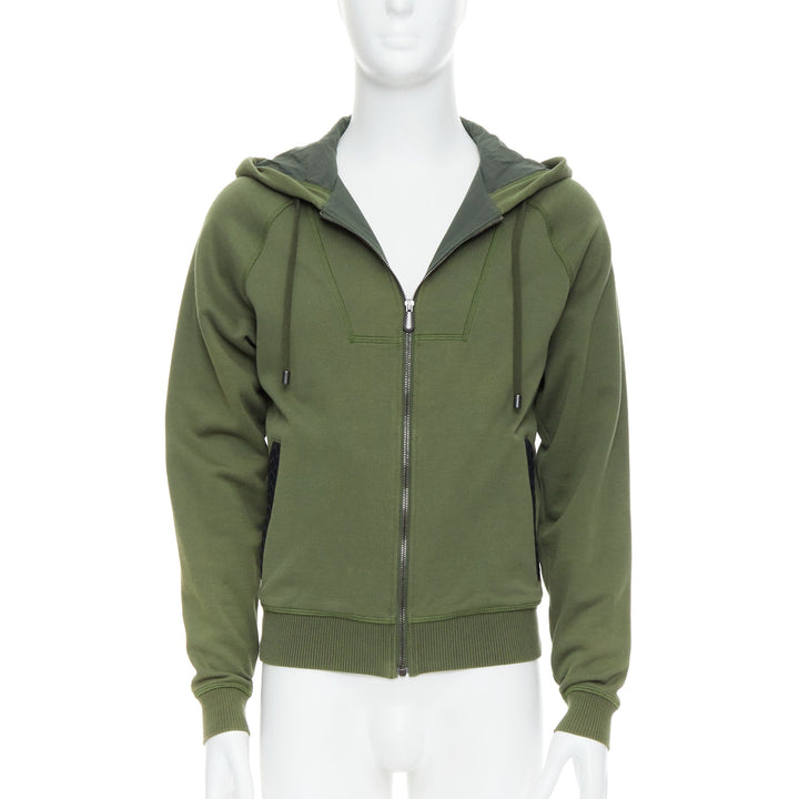 Male mannequin wearing Bottega Veneta Green Cotton Men Hoodies in Size IT46 | Available at JHROP