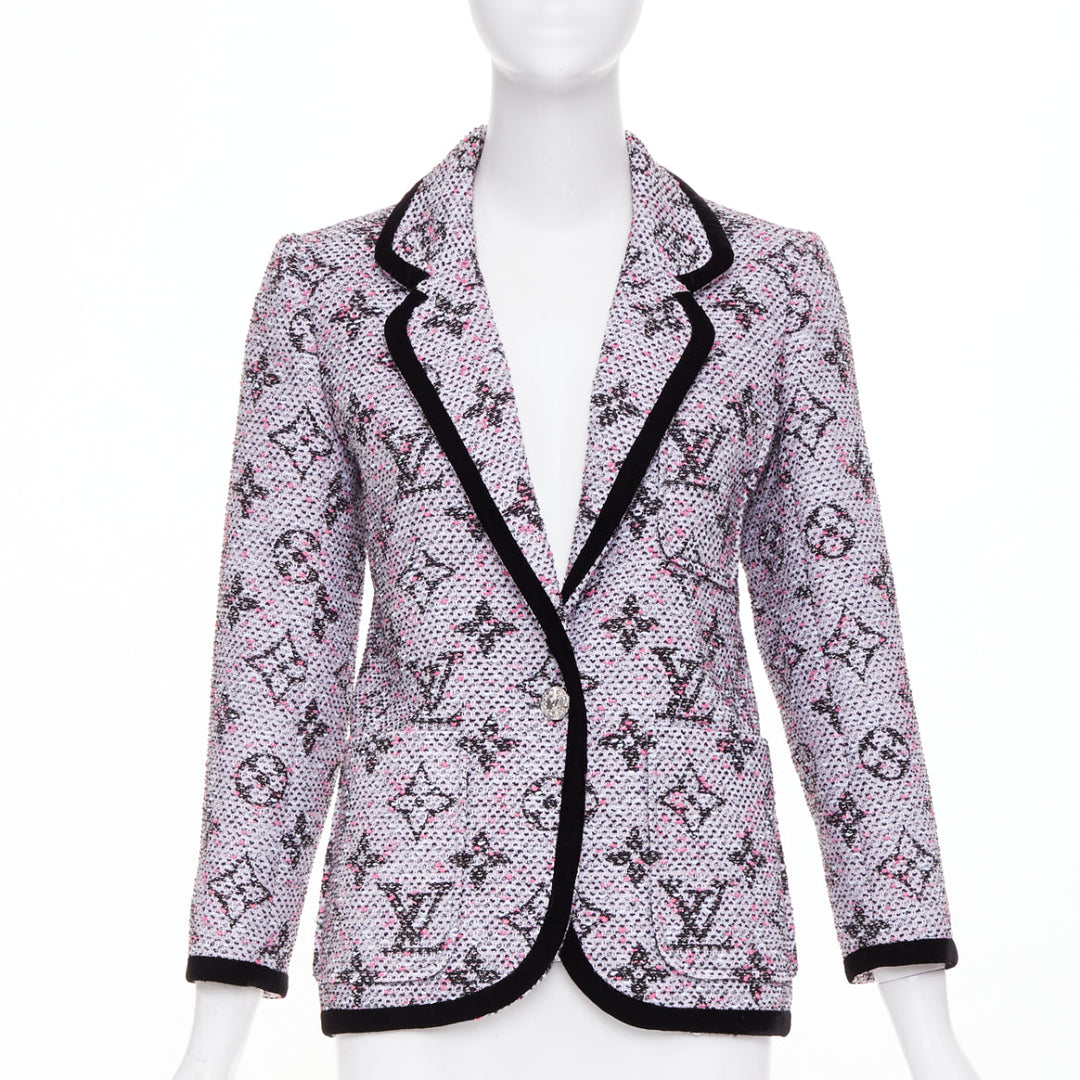 LOUIS VUITTON 2024 Monogram Preppy cream pink black velvet fitted blazer FR34 XS