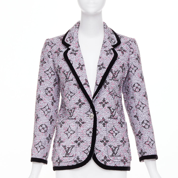 LOUIS VUITTON 2024 Monogram Preppy cream pink black velvet fitted blazer FR34 XS
