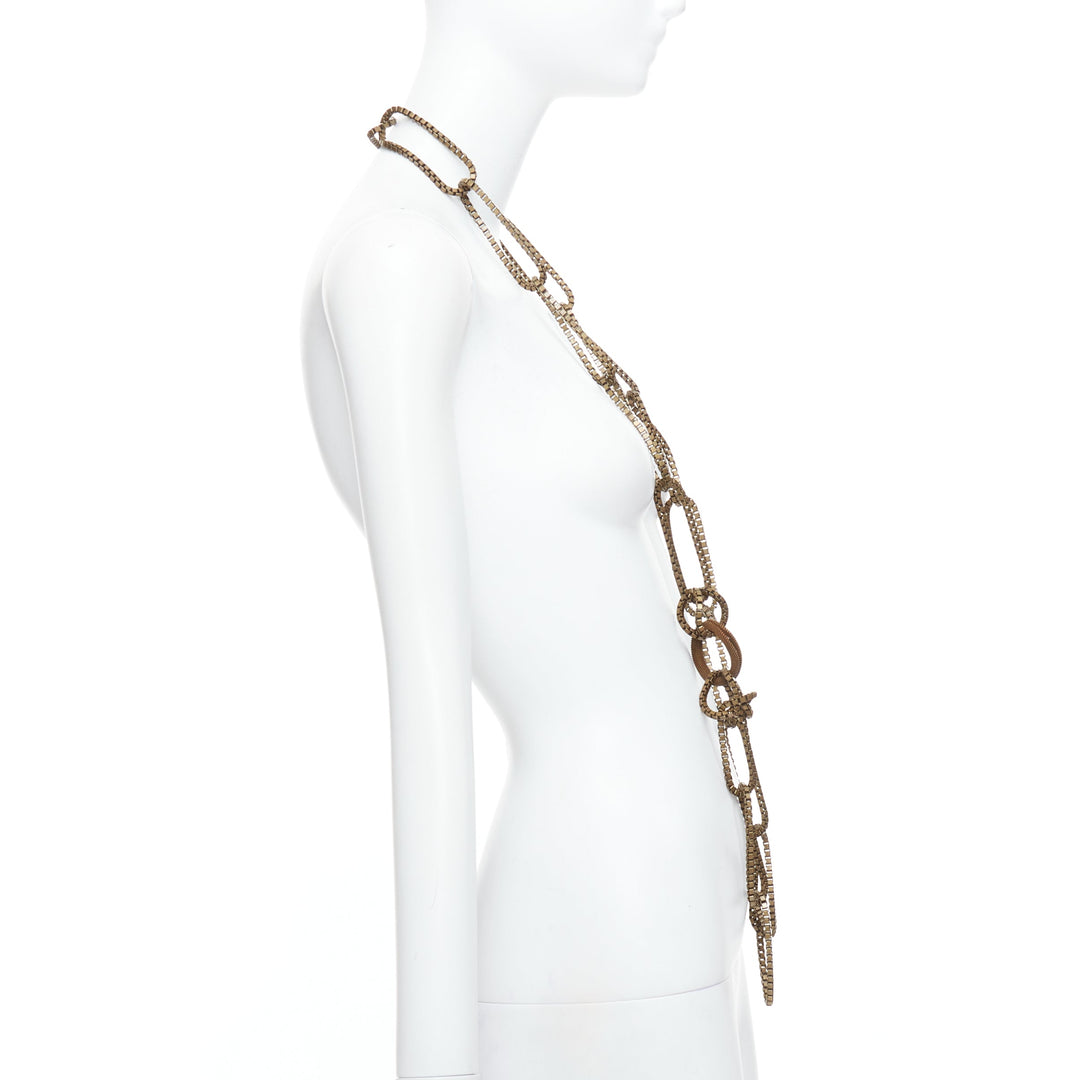 LANVIN bronze gold box loop chain chunky oversized necklace