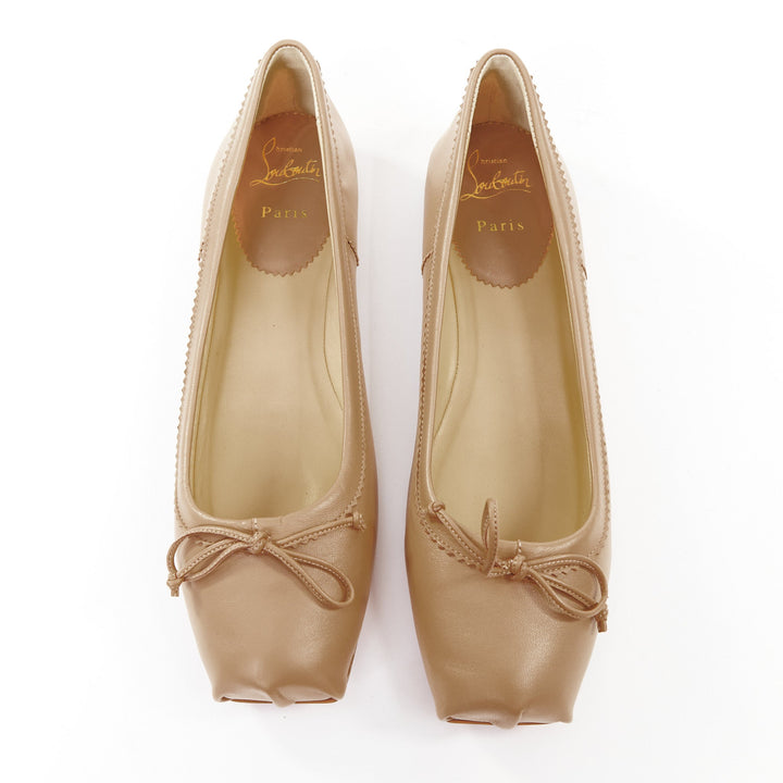 CHRISTIAN LOUBOUTIN Mamadrague nude lamb nappa square toe ballet flats EU39.5