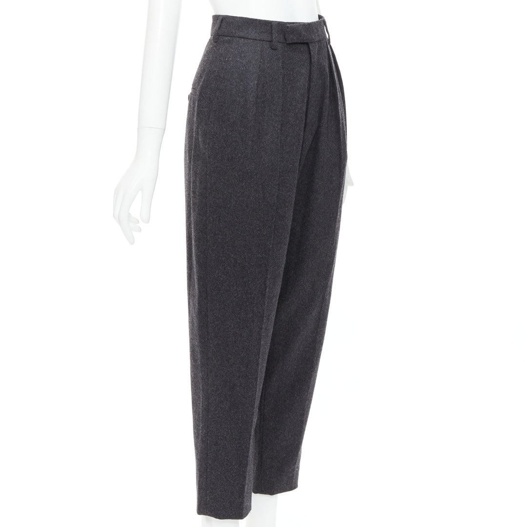 CELINE grey 100% wool cotton lined double pleated front tapered pants FR34 XS