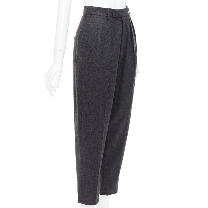 CELINE grey 100% wool cotton lined double pleated front tapered pants FR34 XS