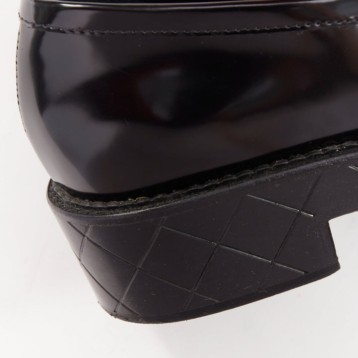 CHANEL 24K Heart CC black  leather quilted platform penny loafers shoes EU39.5