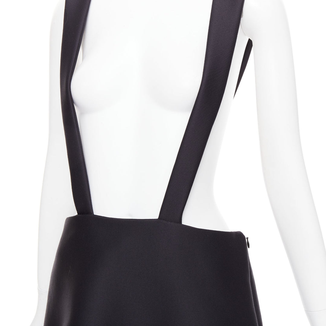 PRADA 2023 black virgin wool blend logo bow back suspender mini skirt IT40 S