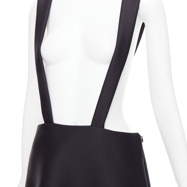 PRADA 2023 black virgin wool blend logo bow back suspender mini skirt IT40 S