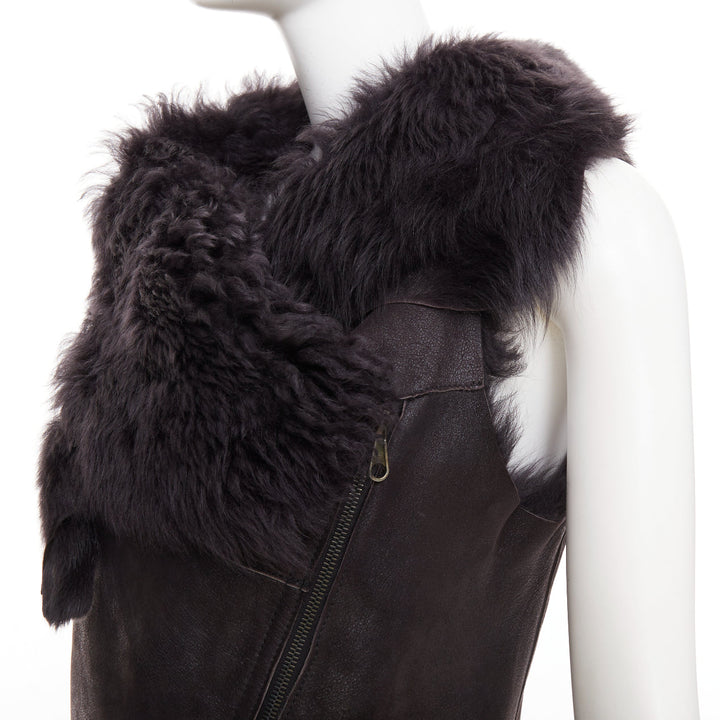KARL DONOGHUE black lambskin leather fur lined asymmetric jagged hem vest XS