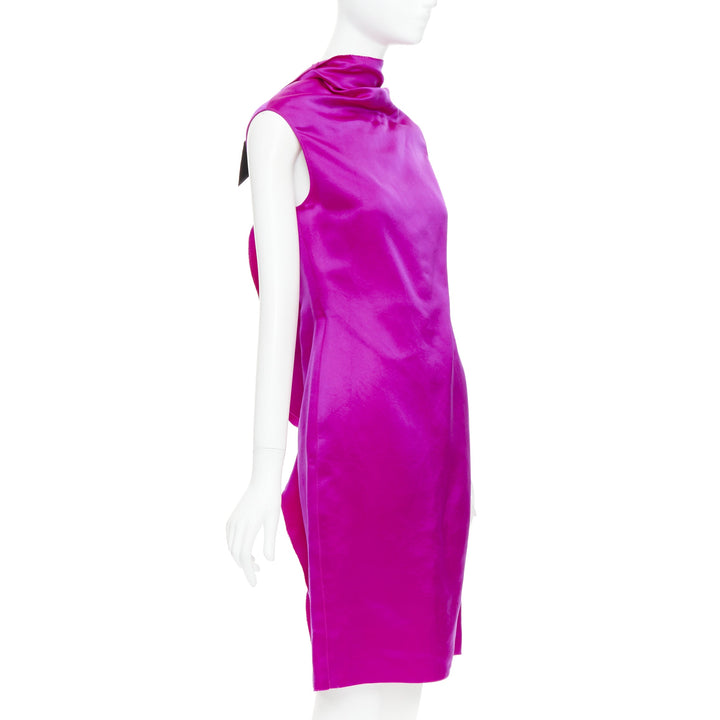 LANVIN 10th Anniversary fuchsia pink 100% silk backless evening dress FR36 S