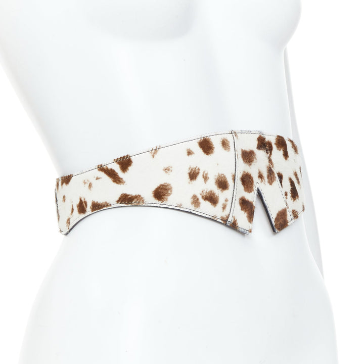 ALAIA cream brown animal print pony hair architectural waist corset belt 65cm