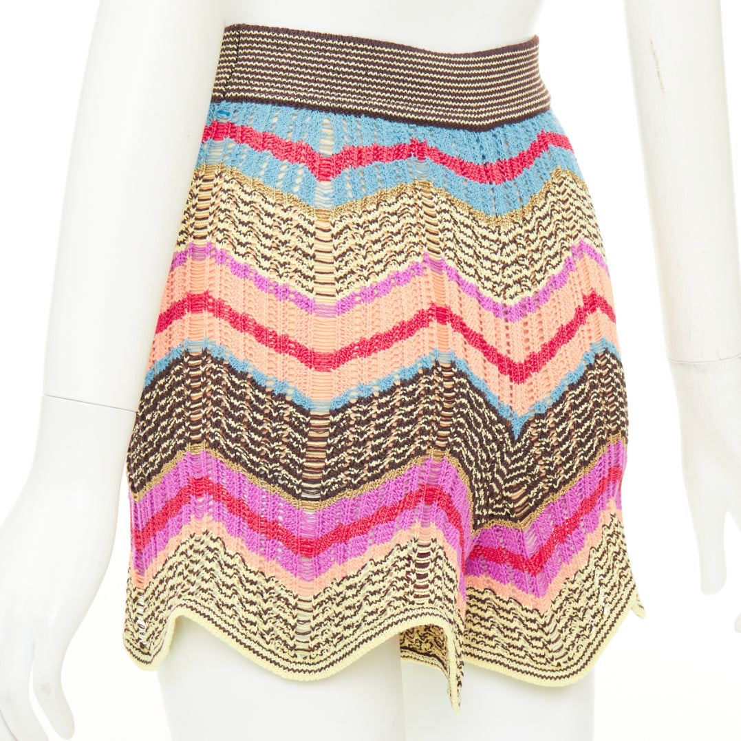 M MISSONI multicolor chevron zig zag cotton crochet knit beach shorts IT38 XS