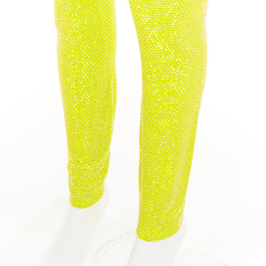 ALEXANDRE VAUTHIER AW2023 neon yellow strass crystal embellished legging pants