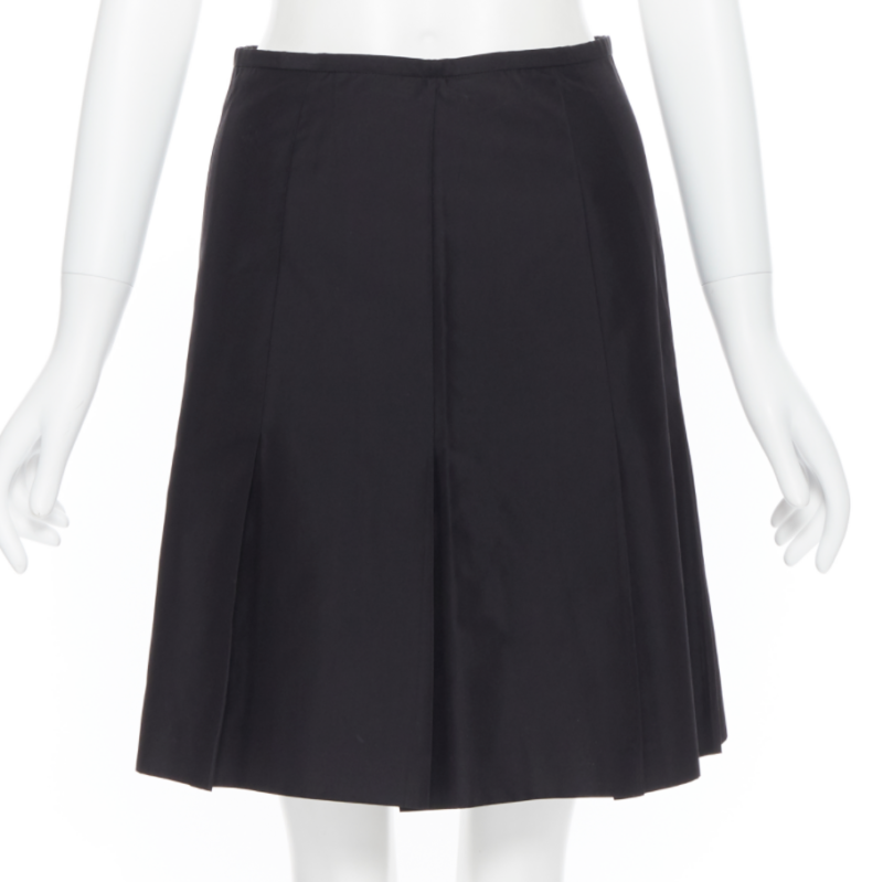 RALPH LAUREN black pleated hem A-line knee length skirt work US2 XS