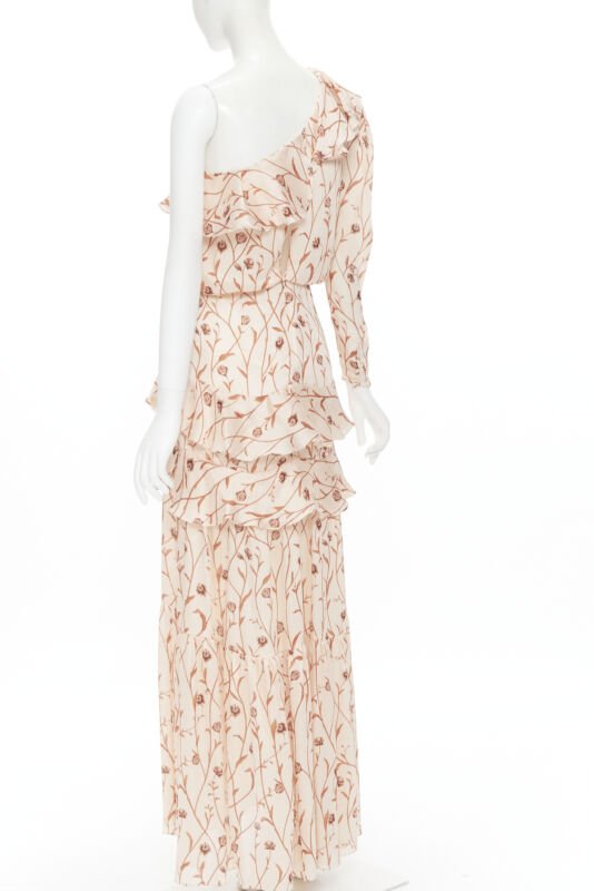 Female mannequin wearing Johanna Ortiz Beige Polyester Women Maxi Dress in Size US2 | Available at JHROP