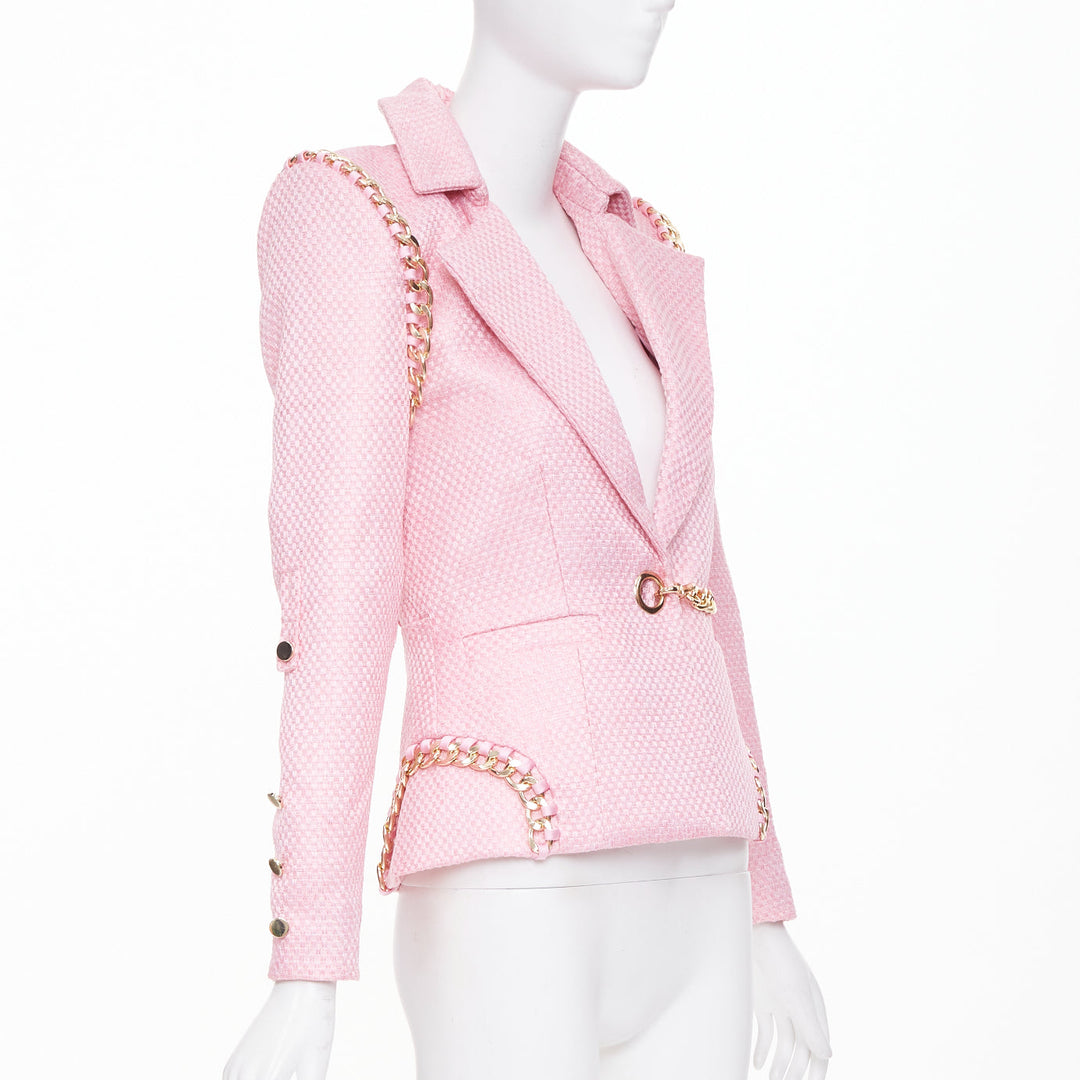 ZHIVAGO Colorado Roulette pink cotton jacquard gold chain trim jacket UK6 XS