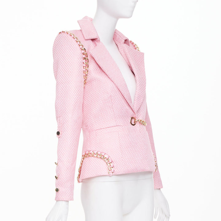 ZHIVAGO Colorado Roulette pink cotton jacquard gold chain trim jacket UK6 XS