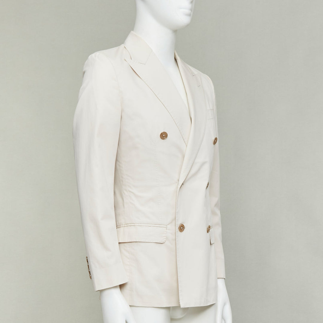 DOLCE GABBANA Taormina beige cotton silk buttons double breasted blazer IT44 XS