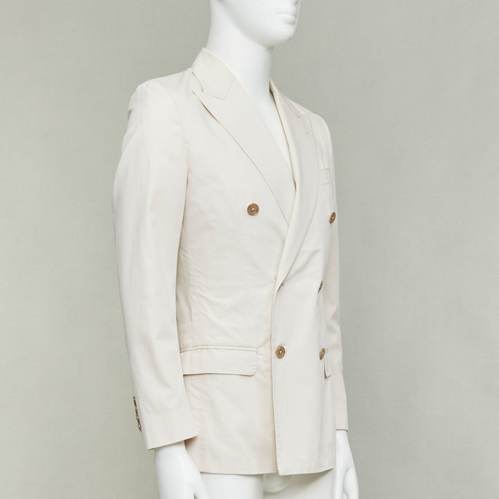 DOLCE GABBANA Taormina beige cotton silk buttons double breasted blazer IT44 XS