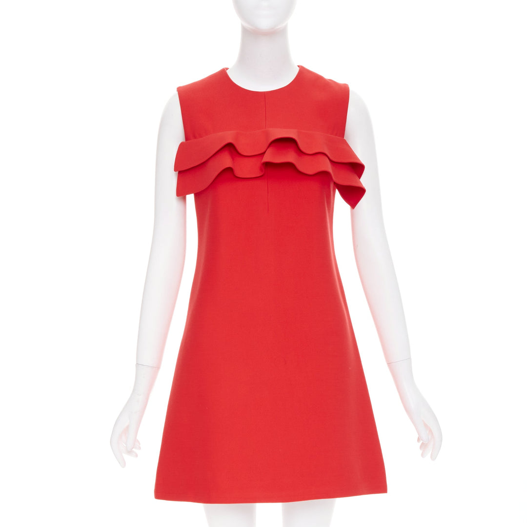 LOUIS VUITTON red ruffle sleeveless viscose blend cocktail dress FR36 S