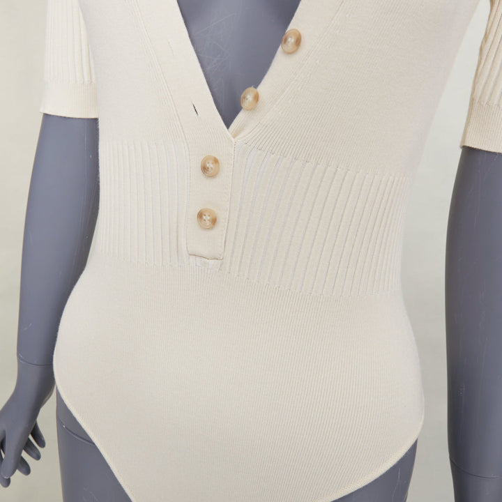 JACQUEMUS Le Body Yauco ivory viscose blend ribbed knit polo bodysuit top FR36 S