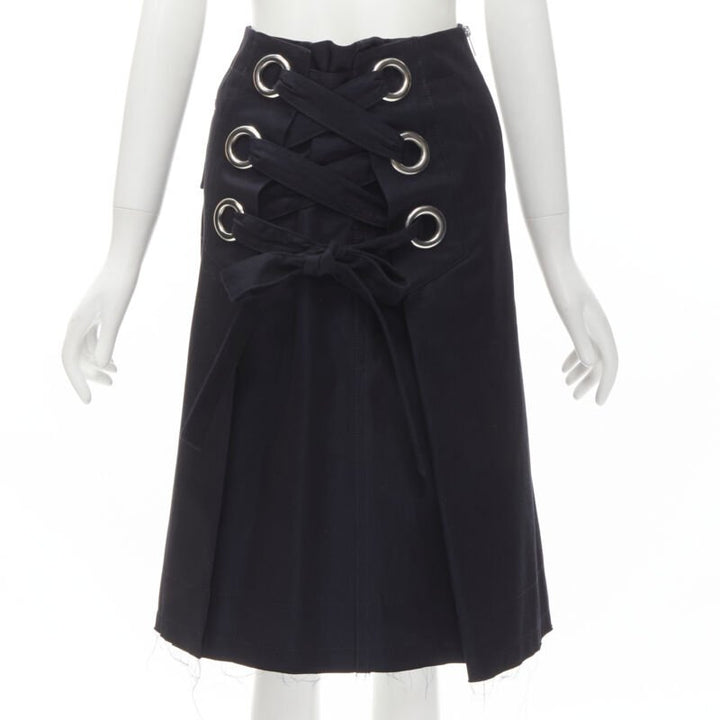 SACAI XL silver grommet lace front A-line skirt S