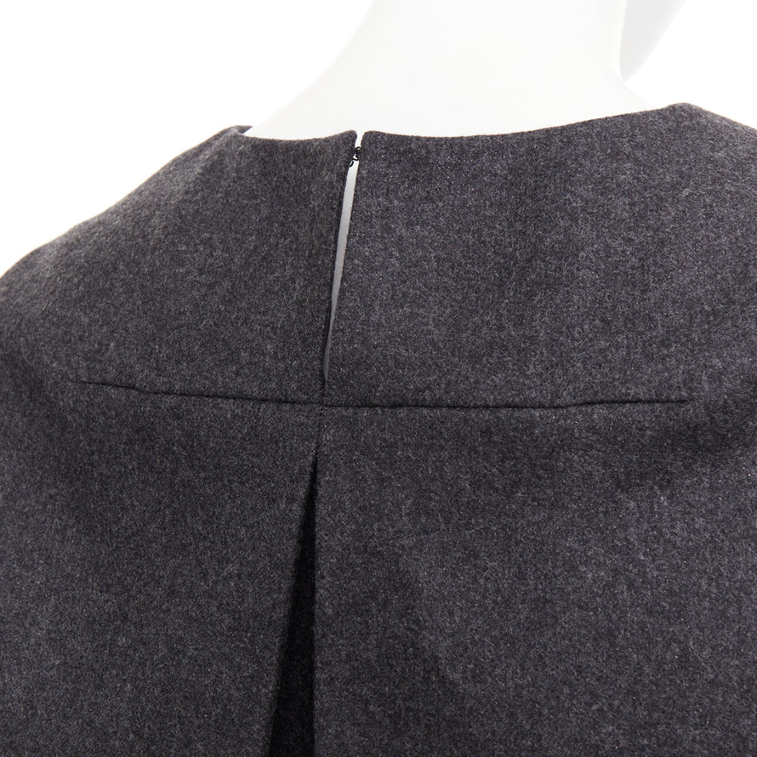 YVES SAINT LAURENT 2009 grey wool metallic sheen back mini dress FR34 XXS