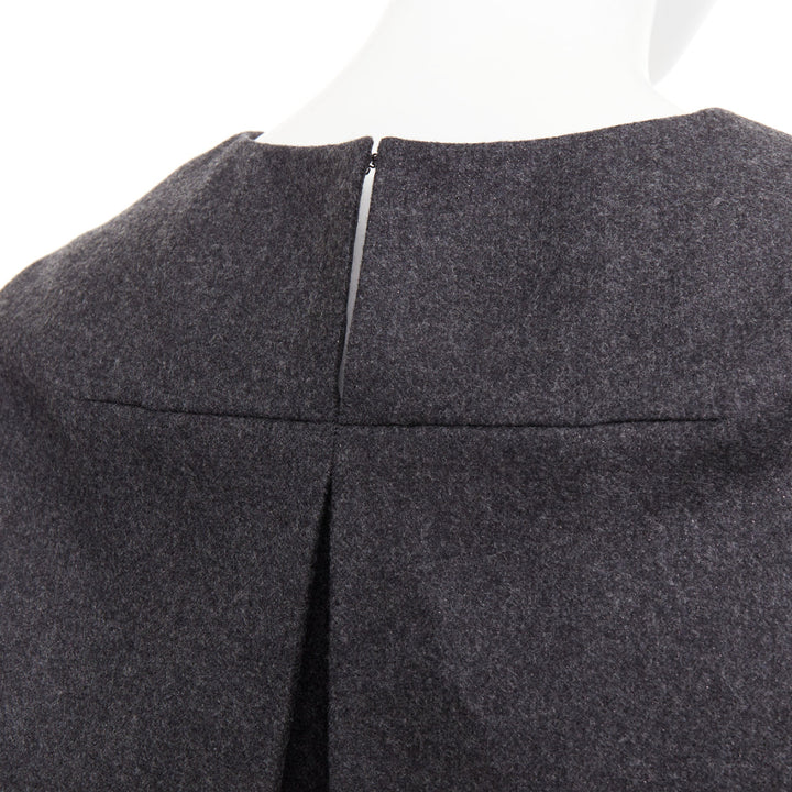 YVES SAINT LAURENT 2009 grey wool metallic sheen back mini dress FR34 XXS