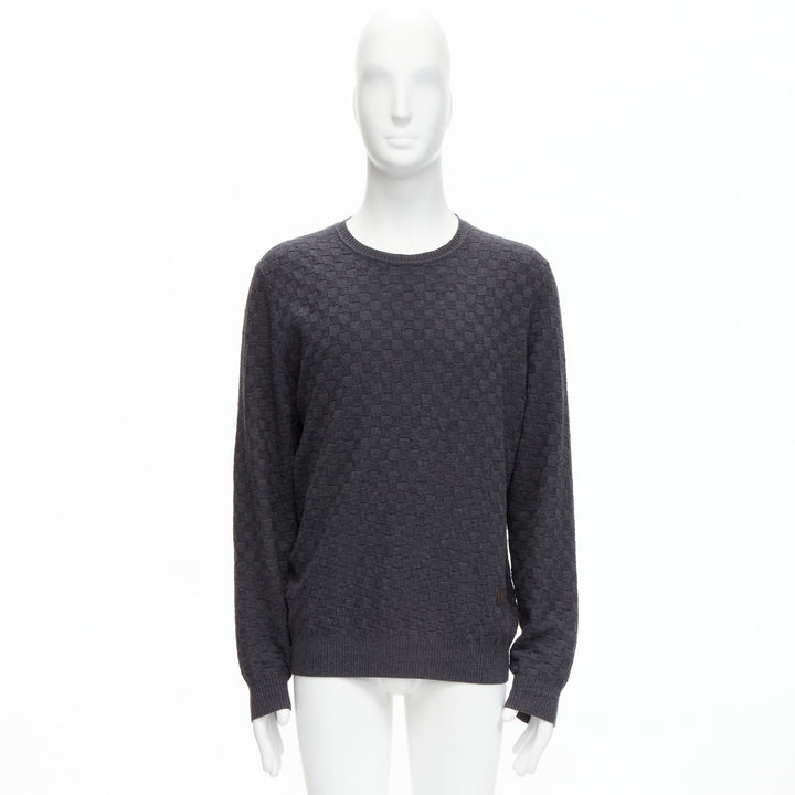 Male mannequin wearing Louis Vuitton Grey Wool Men Sweater in Size  L | Available at JHROP