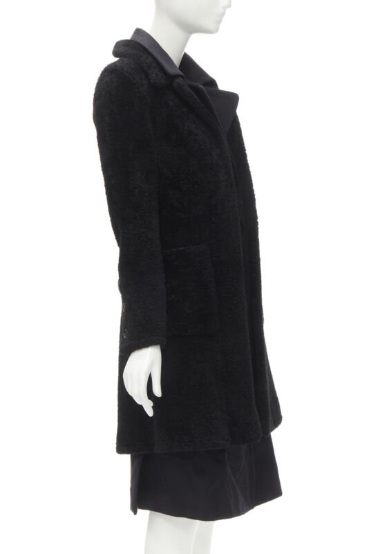 OLD CELINE Phoebe Philo black lambskin shearling wool layered coat FR34 XS
