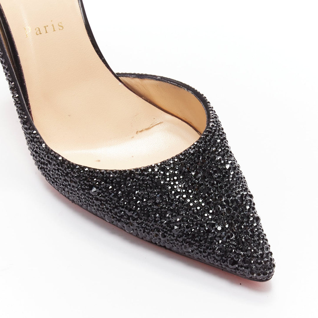 CHRISTIAN LOUBOUTIN Iriza 100 black rhinestone strass dorsay pumps EU38