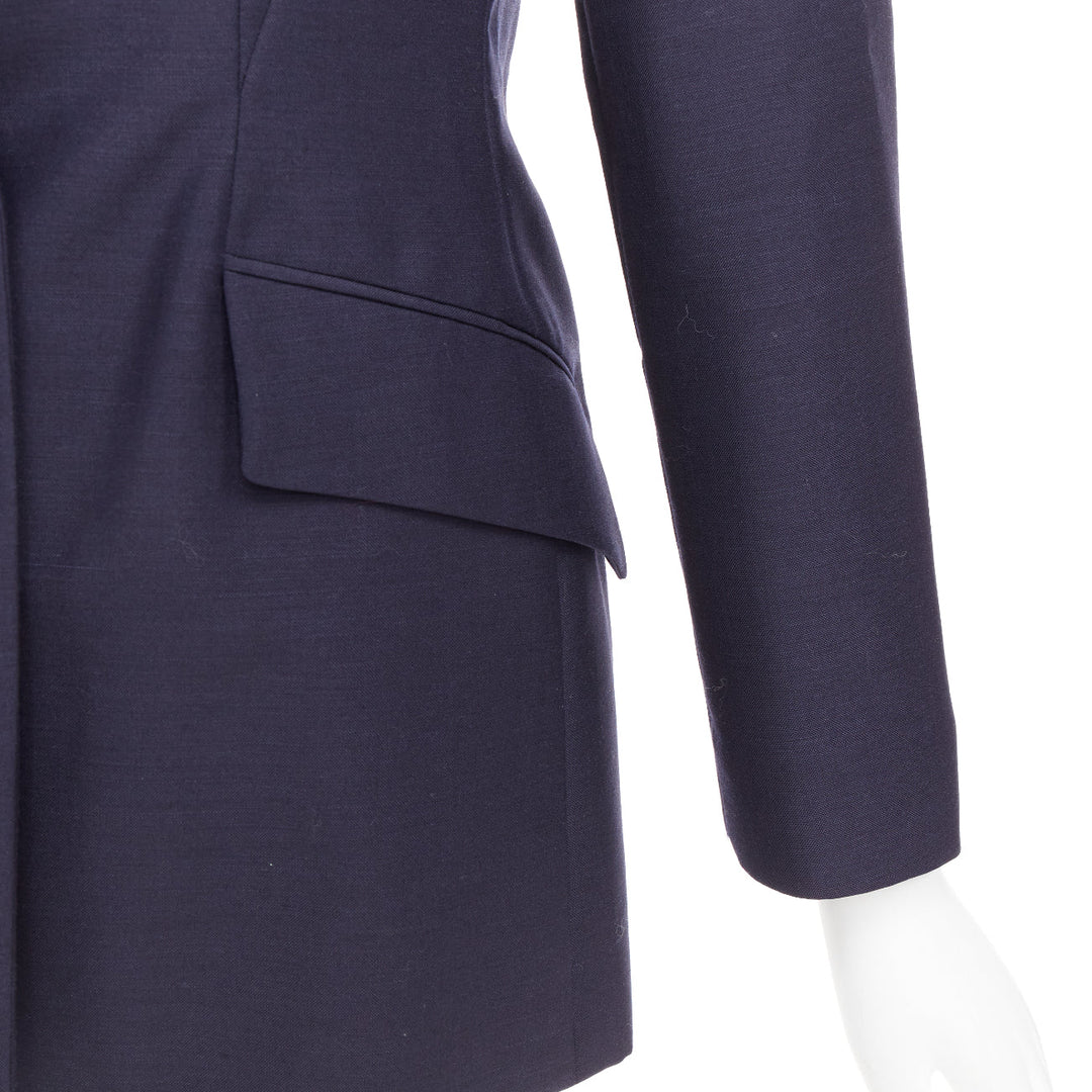 CHRISTIAN DIOR Bar navy mohair wool double breasted silk lined blazer FR42 XL
