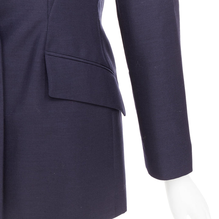 CHRISTIAN DIOR Bar navy mohair wool double breasted silk lined blazer FR42 XL