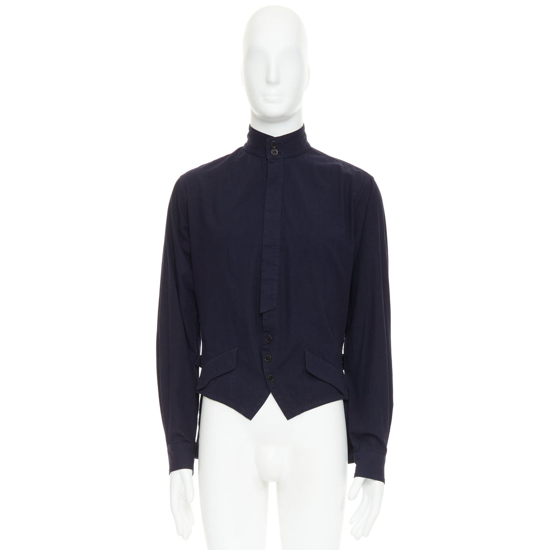 YOHJI YAMAMOTO HOMME navy hi neck cropped front flap pocketed overshirt JP3 L