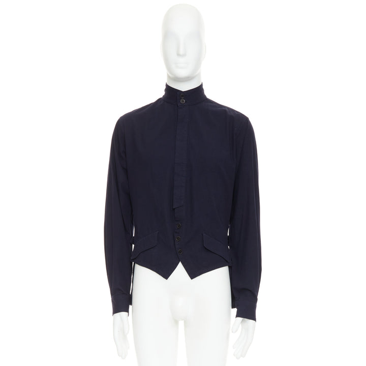 YOHJI YAMAMOTO HOMME navy hi neck cropped front flap pocketed overshirt JP3 L
