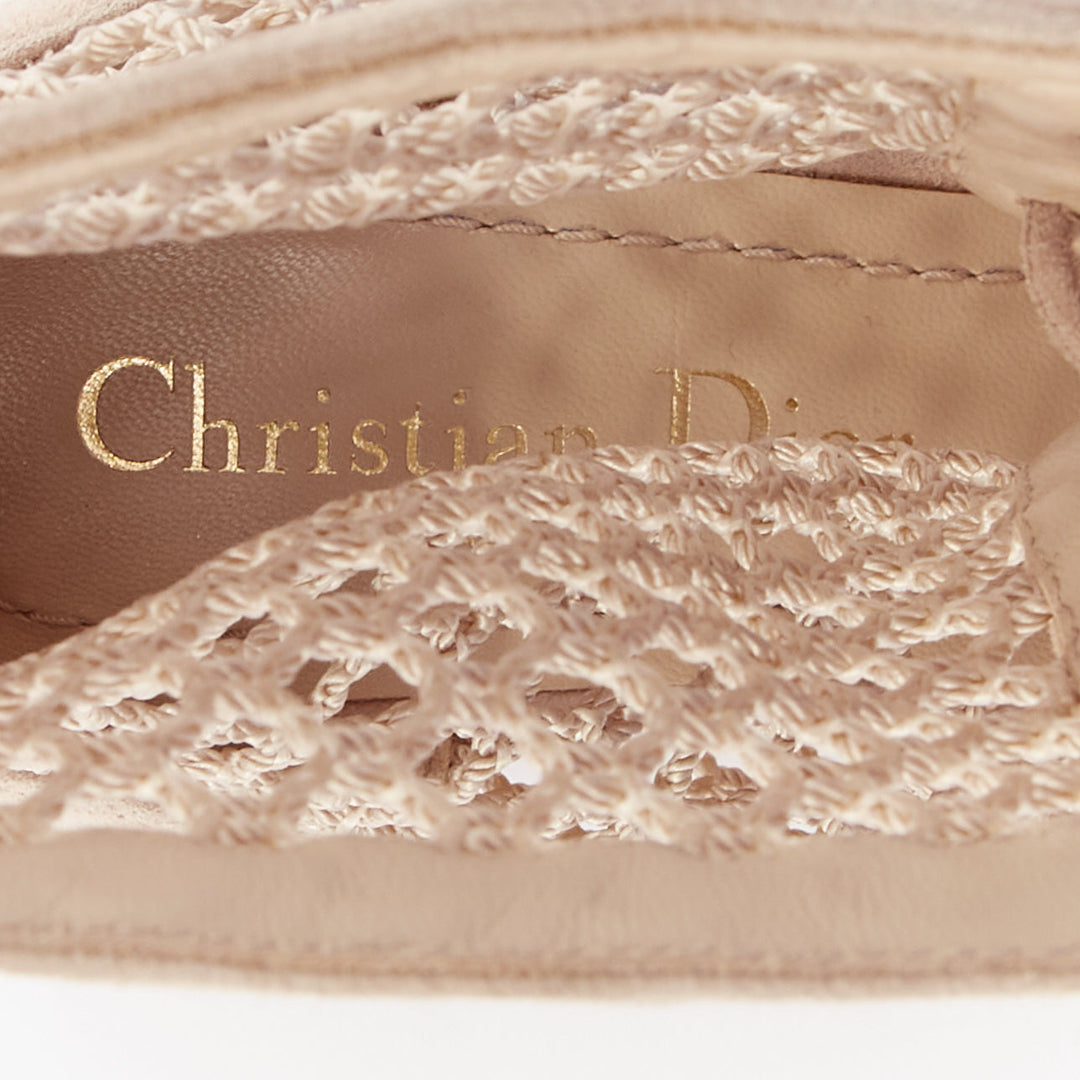 DIOR 2019 Naughtily-D beige suede net mesh lace up block ankle boots EU37.5