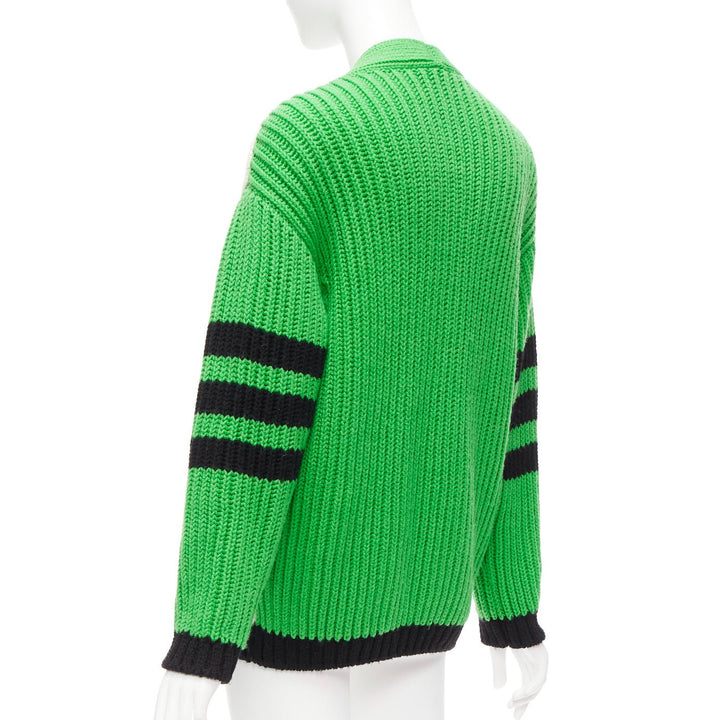 rare GUCCI ADIDAS green cream logo pocket varsity cable knit cardigan coat XXS