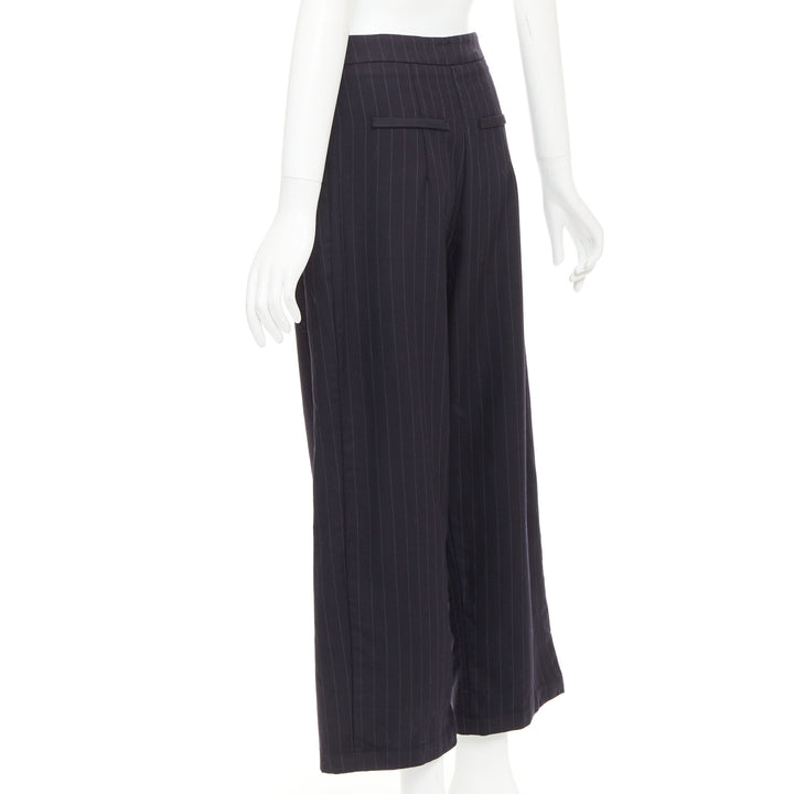 REFORMATION navy pinstripe surplus fabric silver zip fly wide pants US0 XS