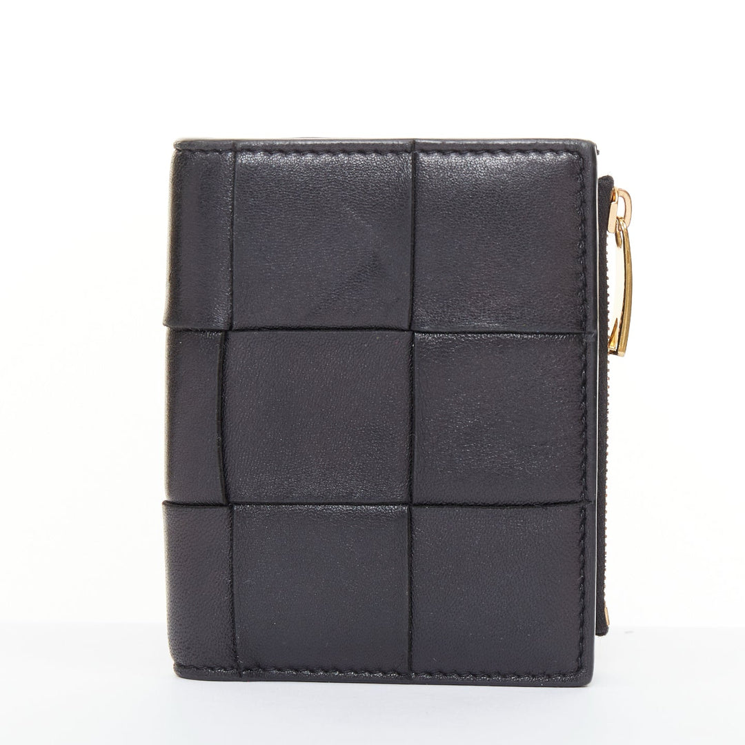 BOTTEGA VENETA Cassette Small black leather Intrecciato bifold coin zip wallet