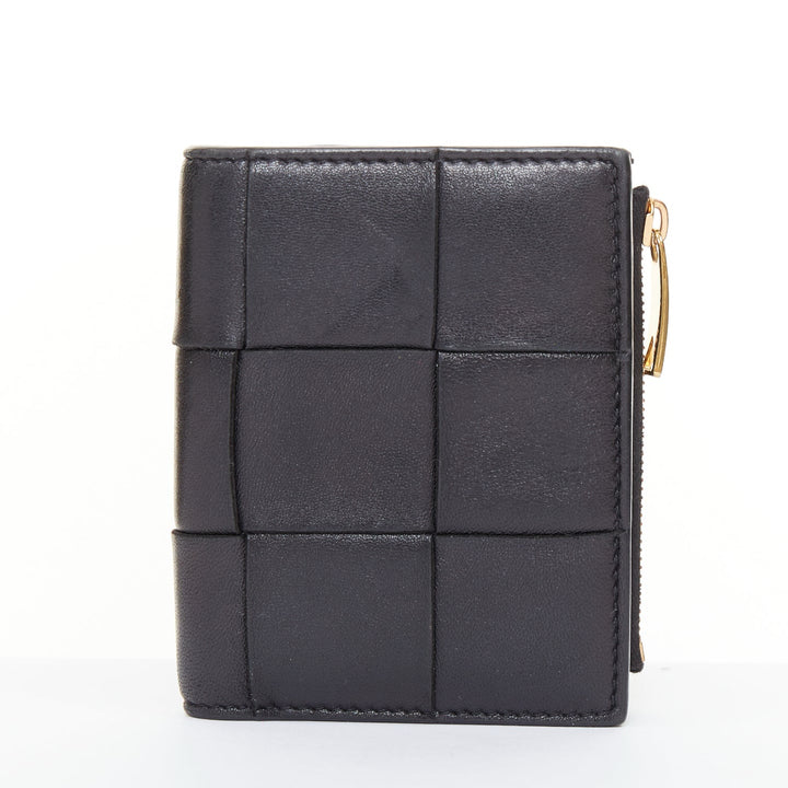 BOTTEGA VENETA Cassette Small black leather Intrecciato bifold coin zip wallet