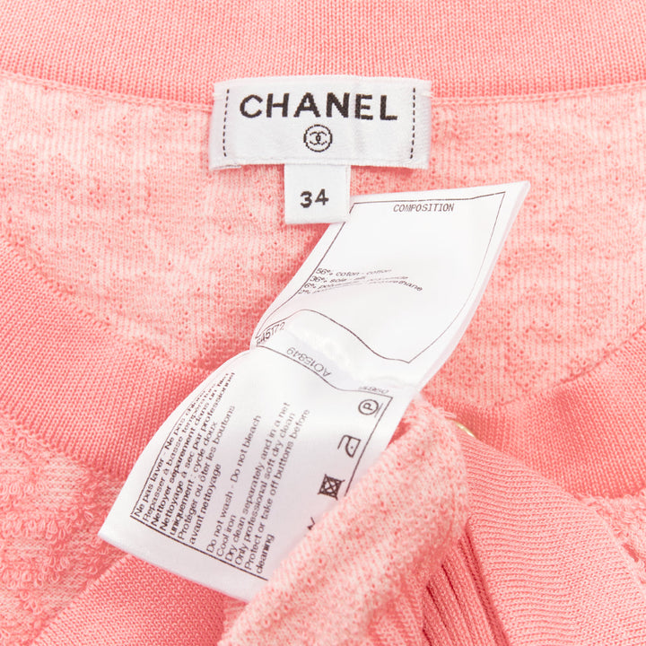 CHANEL 21C light pink embossed camelia boucle intarsia knit mini dress FR36 S