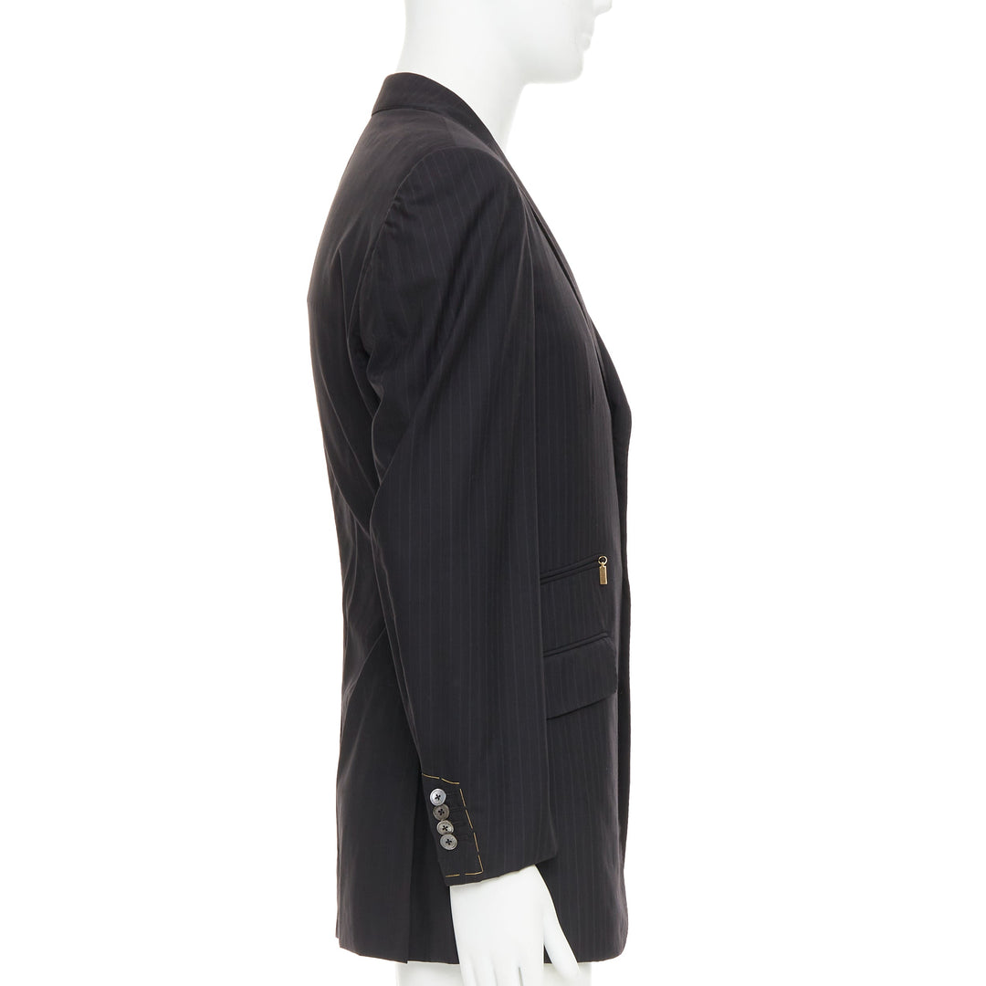 ZILLI PARIS black 100% wool pinstripe 3 buttons zip pocket blazer FR48 M