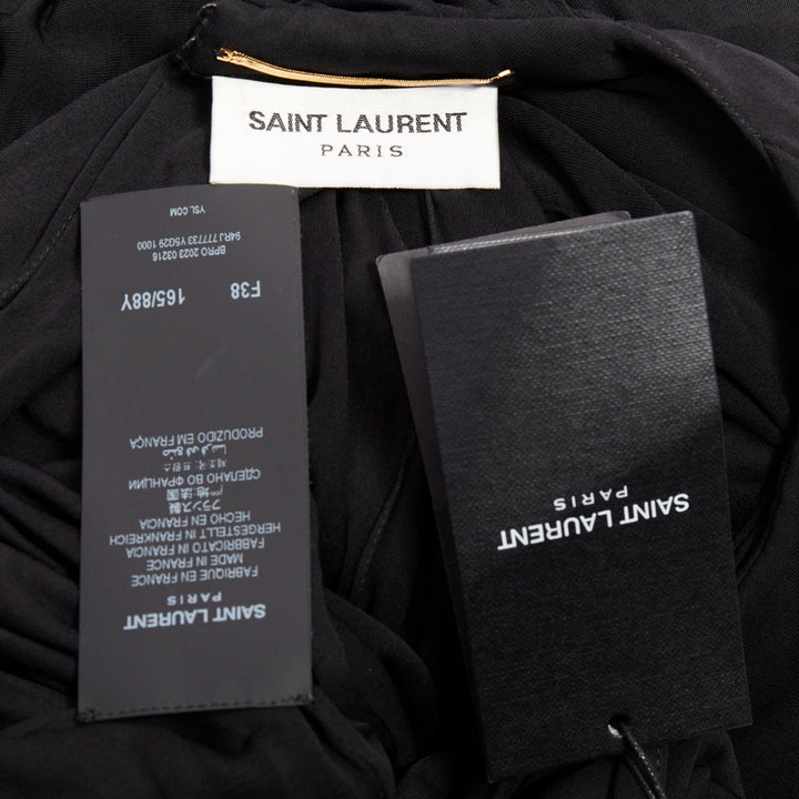 SAINT LAURENT 2023 black halter goddess grecian draped gown dress FR38 M