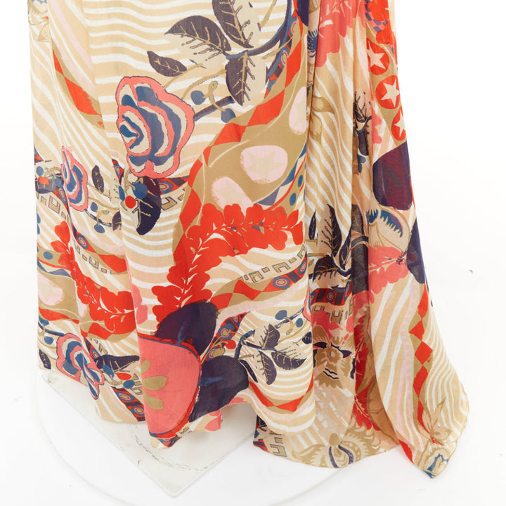 CHRISTIAN LACROIX stripe floral kaleidoscope print cotton silk skirt FR46 3XL