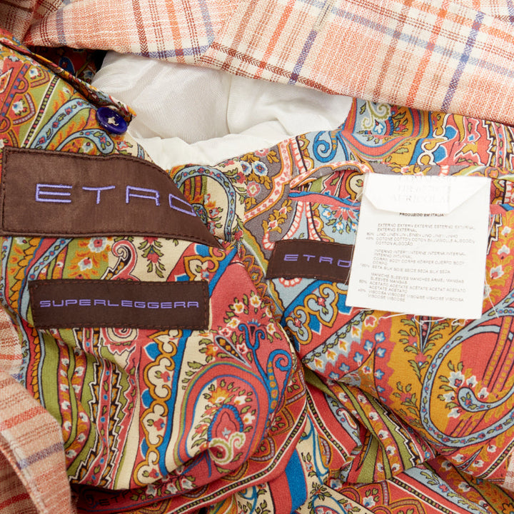 ETRO Superleggera pink blue checkered linen cotton summer blazer IT50 L